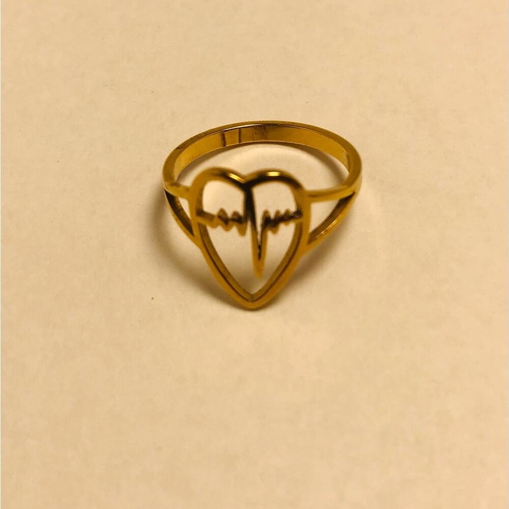Stainless Steel Gold Heartbeat Ring Sz 5